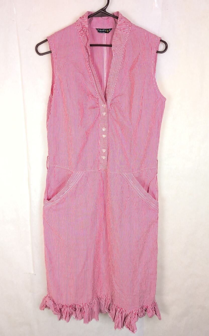 Chaudry red and white striped ruffled shirt dress Size Sm Coastal Retro Boho